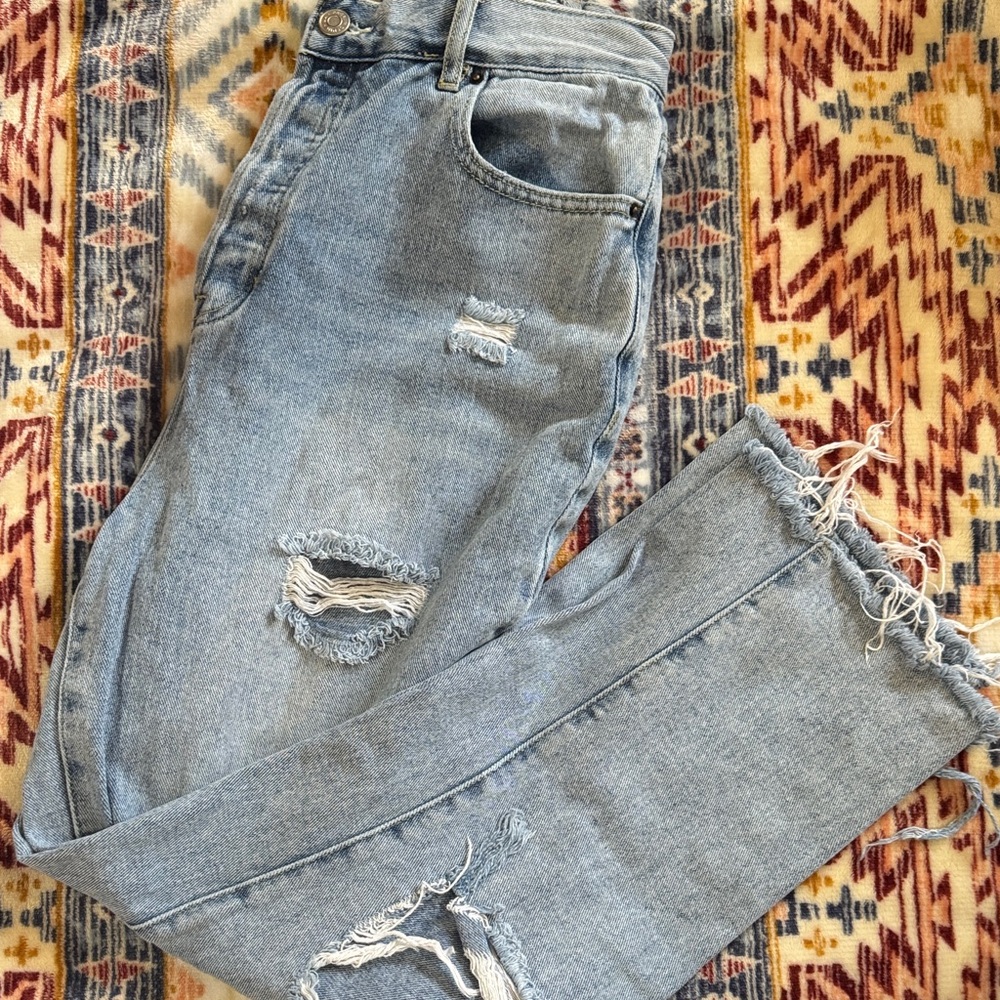 PacSun Sky Blue Distressed High Rise Straight Jeans